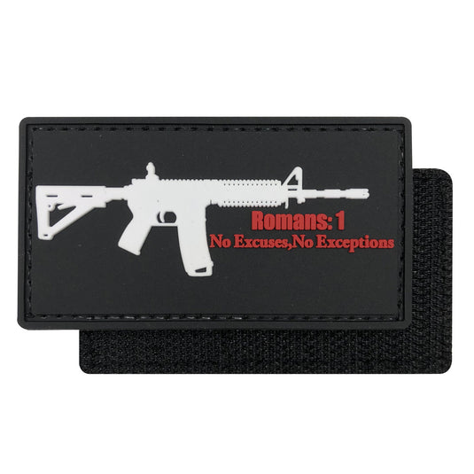 Romans 1: No Excuses,No Exceptions  Military Tactical Morale Patches PVC Patch with Hook Fastener Back for Tactical Cap Hats Tactical Vest Molle Bag Backpacks Plate Carrier