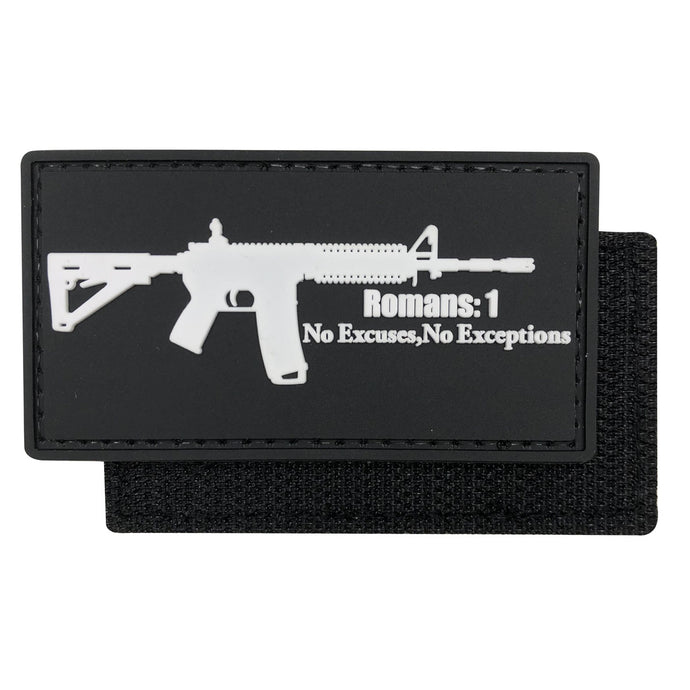 Romans 1: No Excuses,No Exceptions  Military Tactical Morale Patches PVC Patch with Hook Fastener Back for Tactical Cap Hats Tactical Vest Molle Bag Backpacks Plate Carrier