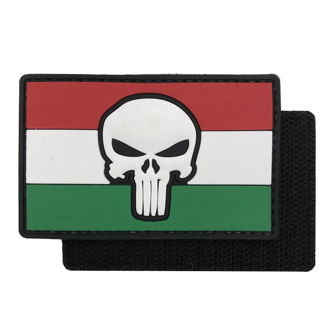 Hungary Flag with Punisher Military Tactical Morale Patches PVC Patch with Hook Fastener Back for Tactical Cap Hats Tactical Vest Molle Bag Backpacks Plate Carrier