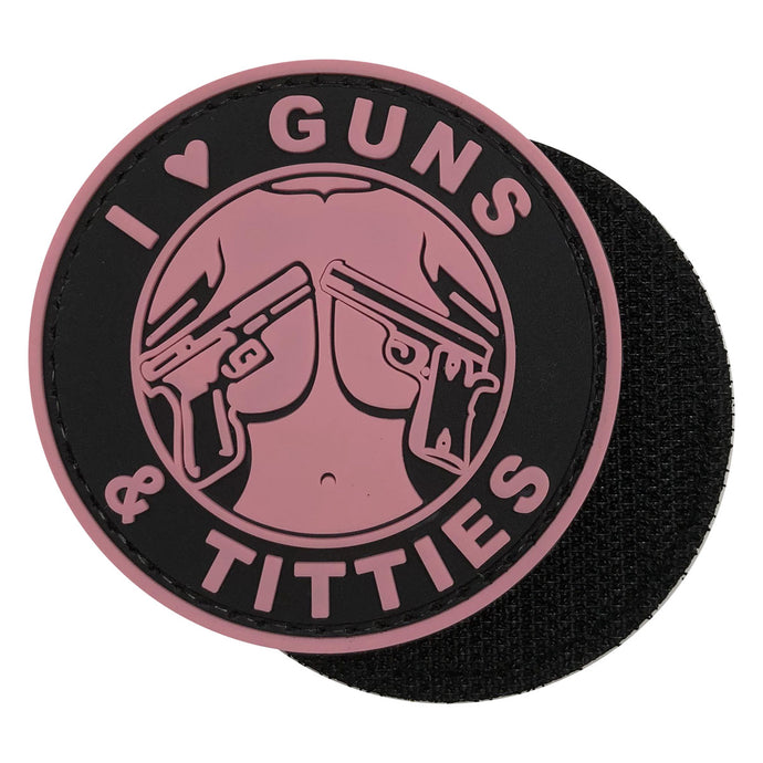 I Love Guns and Titties Military Tactical Morale Patches PVC Patch with Hook Fastener Back for Tactical Cap Hats Tactical Vest Molle Bag Backpacks Plate Carrier